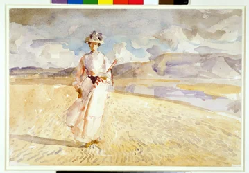 Vrouw die op het zand loopt